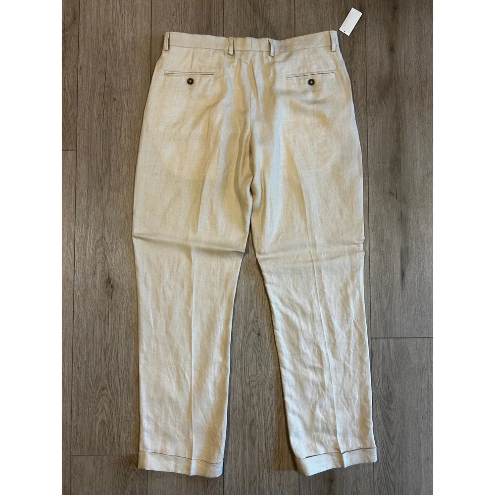 Murano Baird McNutt Irish Linen Herringbone Pants Mens 36x34 Beige Cuffed New